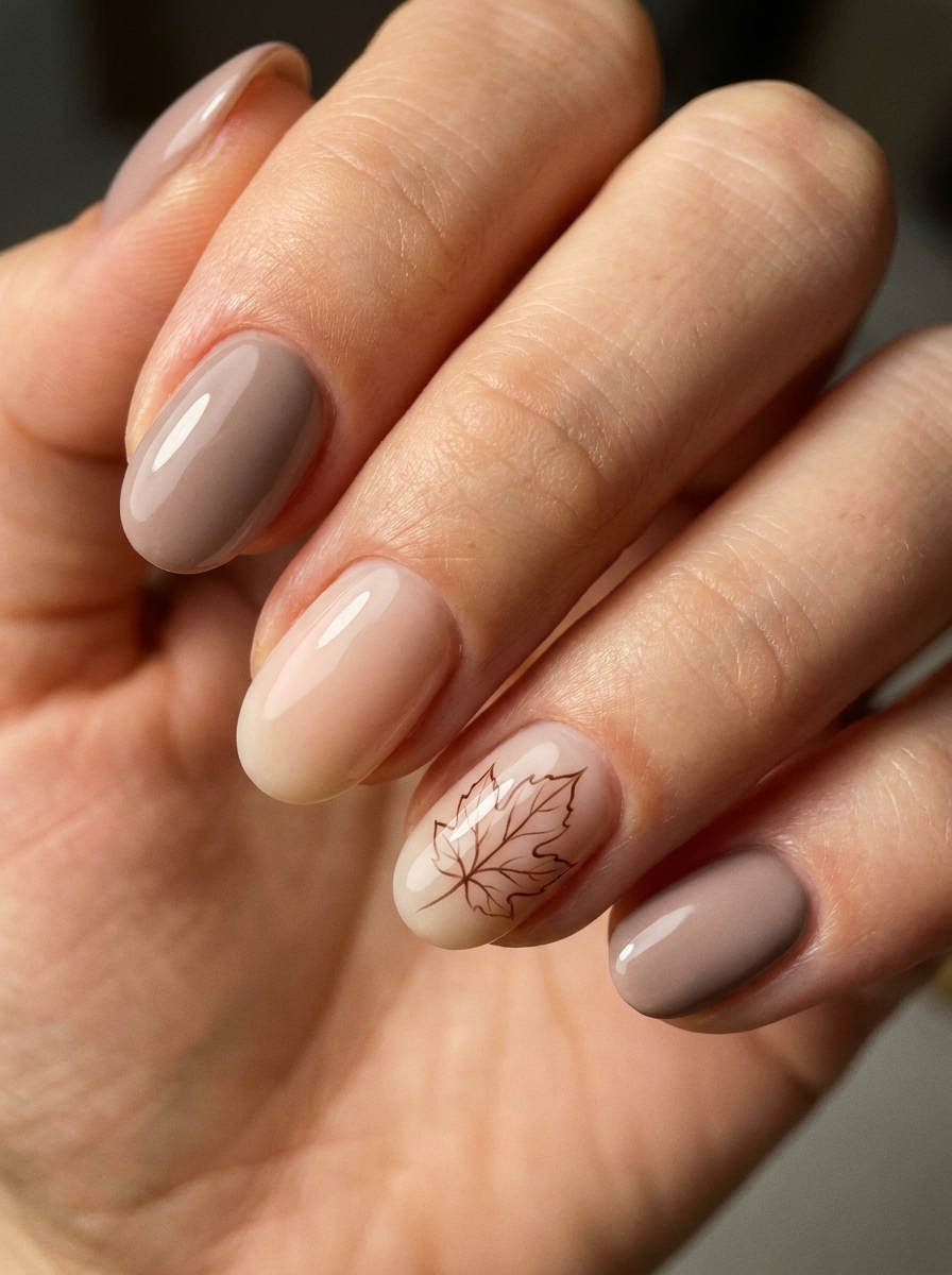Tiny Autumn Leaf Accent als Nailart Herbst Ideen Inspiration 2026
